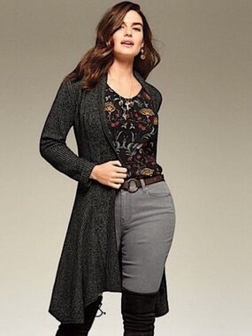 Cabi Cloak Cardigan Long Duster Sweater Marled Black Size Medium